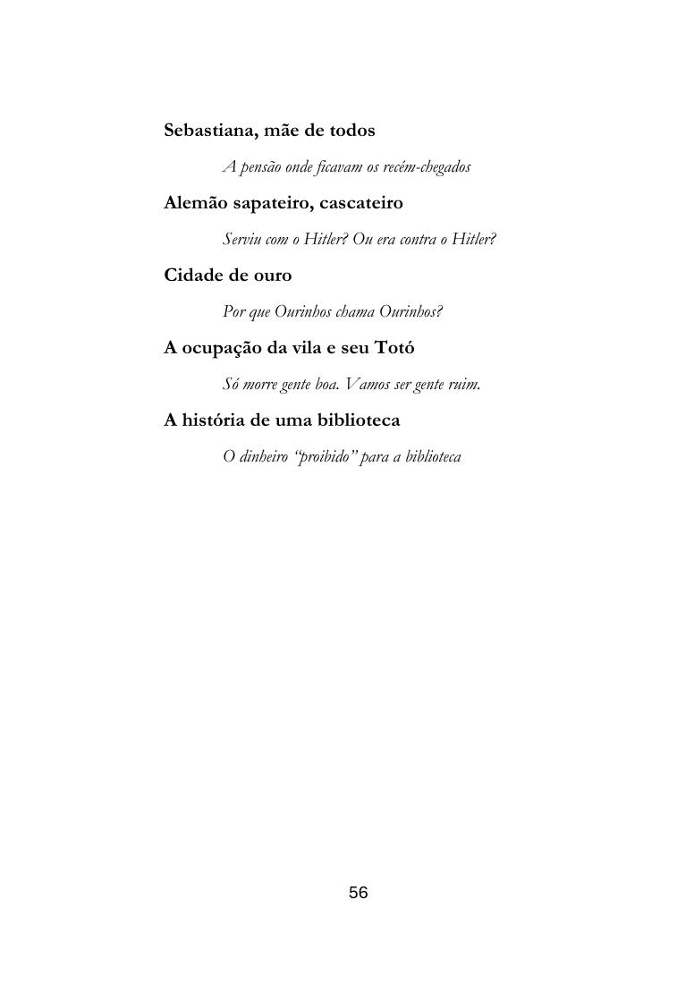 Segunda página de Chegaram, ficaram: miniíndice